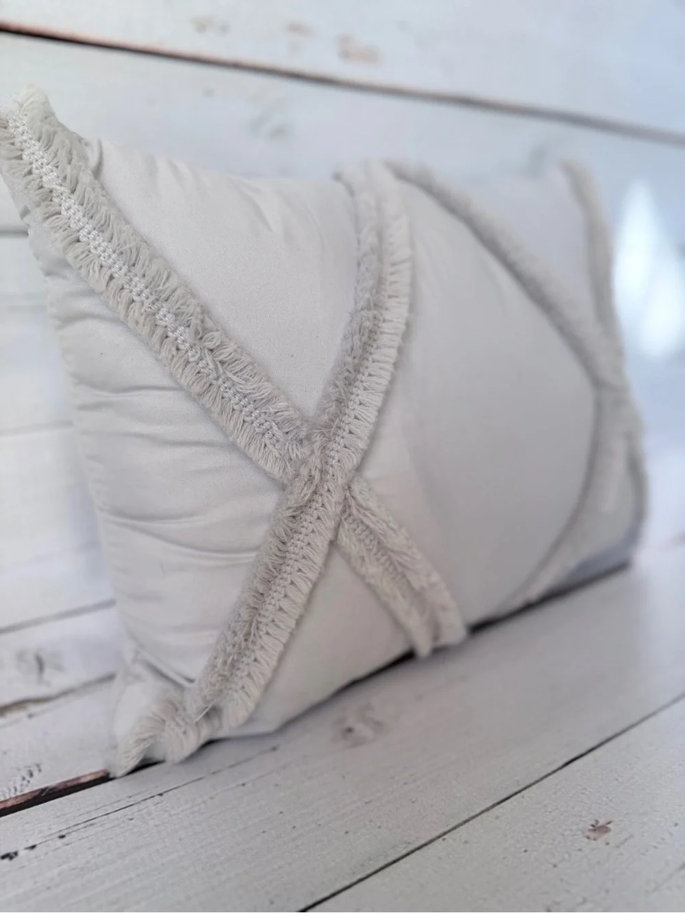 Threshold Neutral Fringe Diamond Accent Pillow - Light Gray